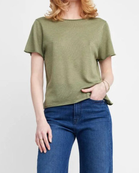 Self Contrast Celine Sweater Tee | Olive