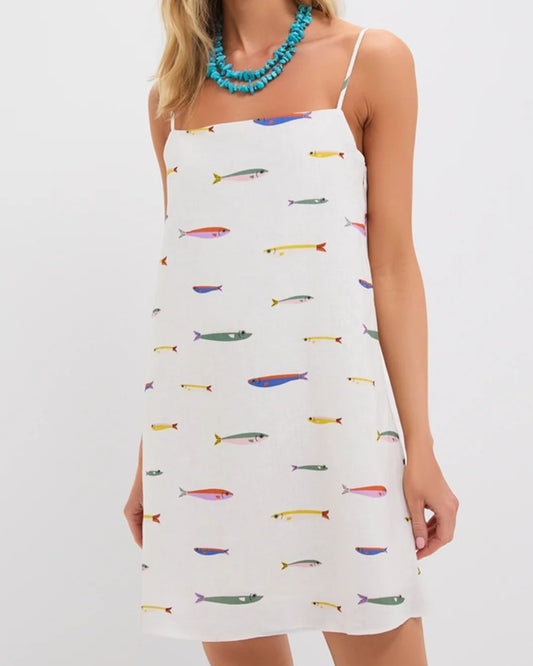 Staud Pop Sardines Ivory Laura Linen Mini Dress