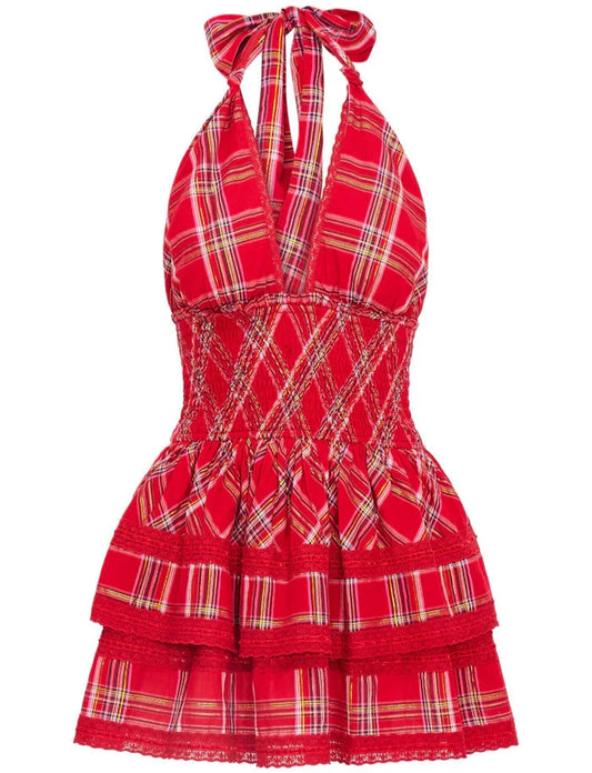 Love Shack Fancy Deanna Tartan Halter Dress