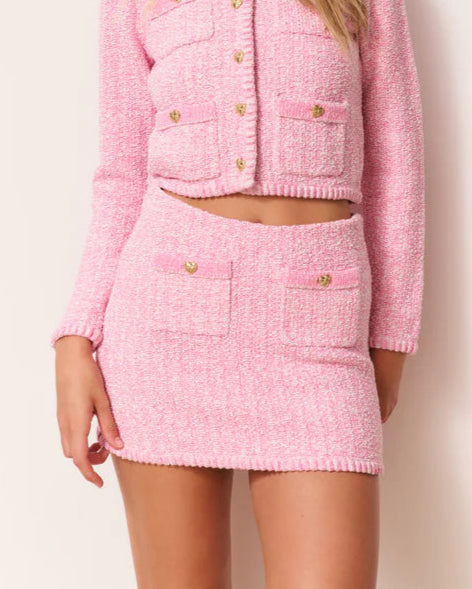 Love Shack Fancy Ellianna Knit Mini Skirt | Candy Pink Melange