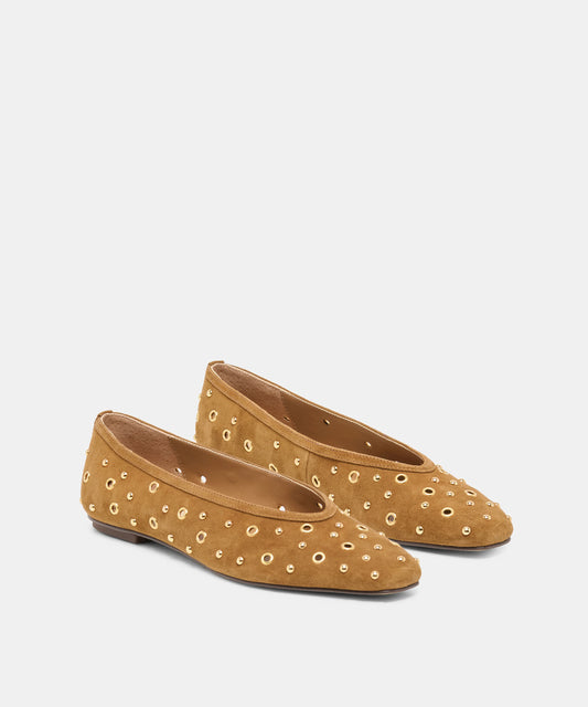 Dolce Vita Caret Stud Ballet Flats | Lt Brown Suede