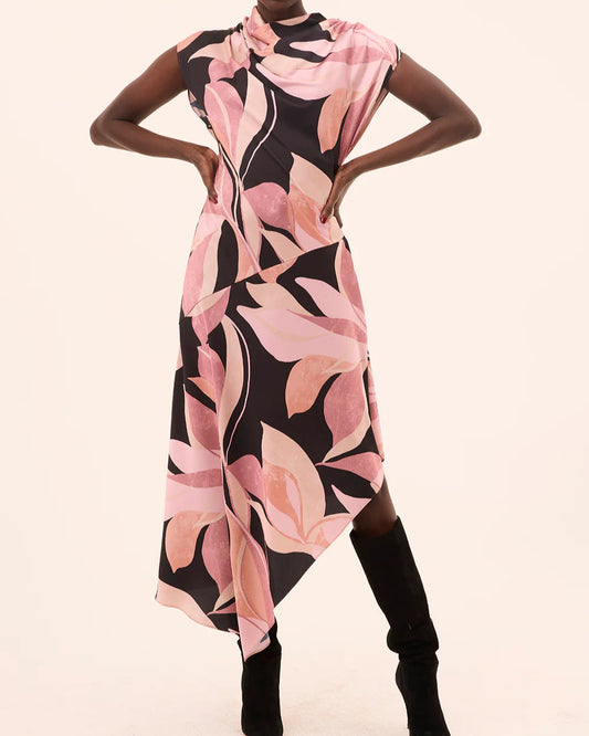 Misa Sally Dress | Moody Abstract Flora Satin