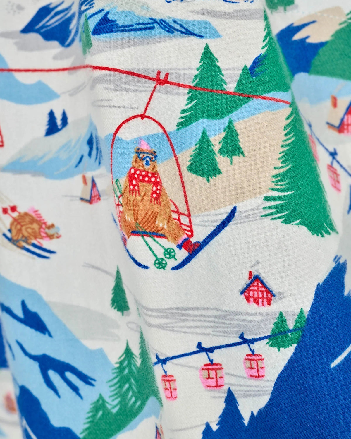 PJ Salvage Skiing Bears Print Flannel Pajama Shorts | Moon Blue