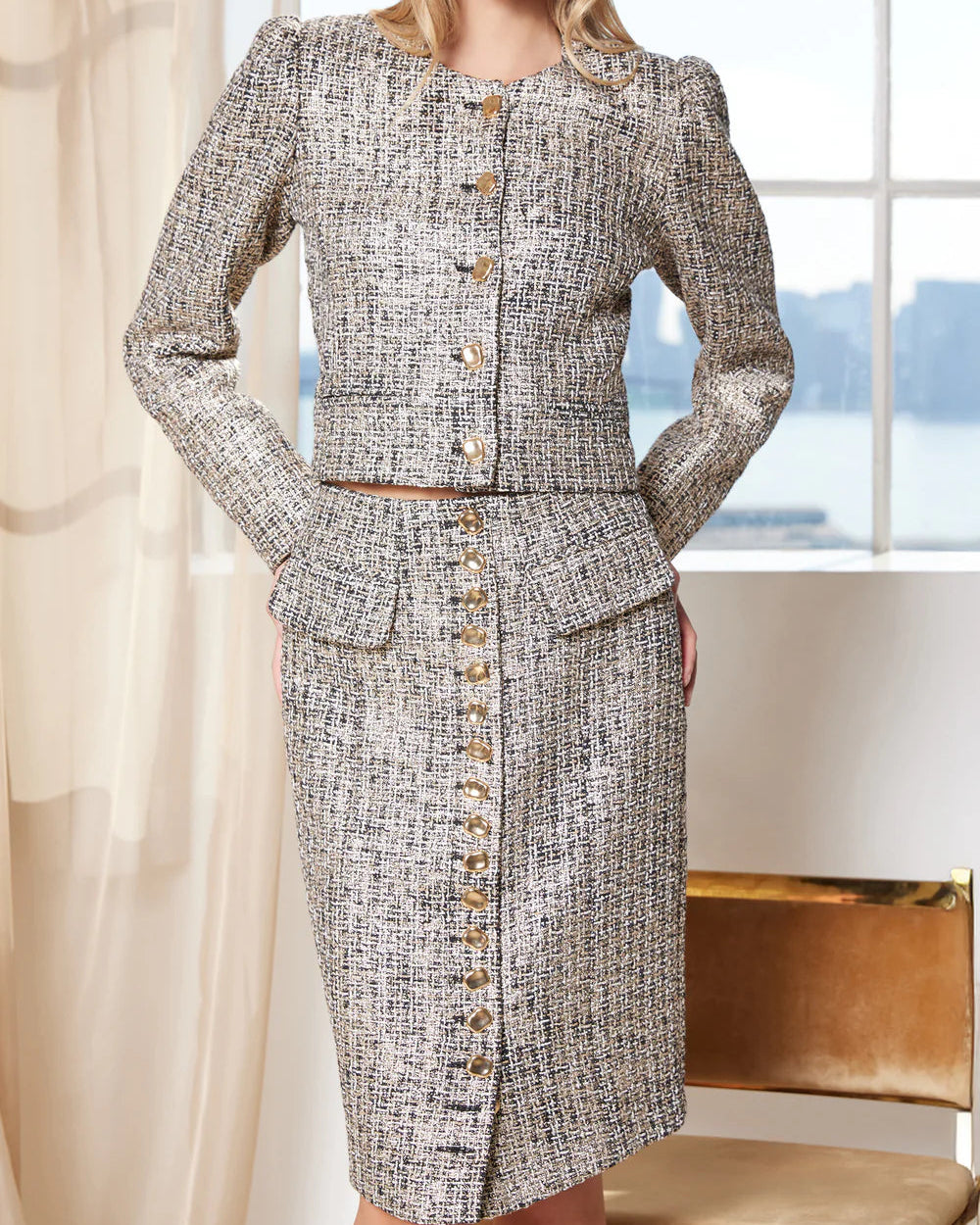 Generation Love Charlotte Tweed Jacket | Gold Multi
