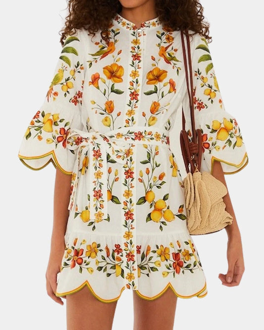Farm Rio Lemon Bouquet Dress