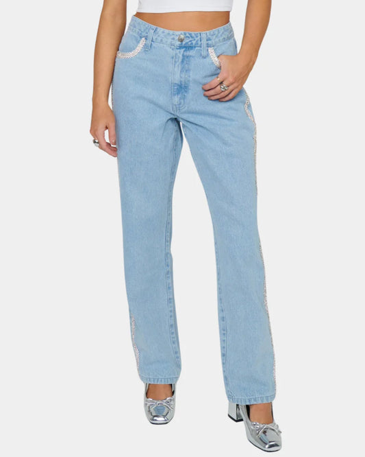 Show Me Your Mumu Icon Jeans | Indigo w/ Rhinestone Trim