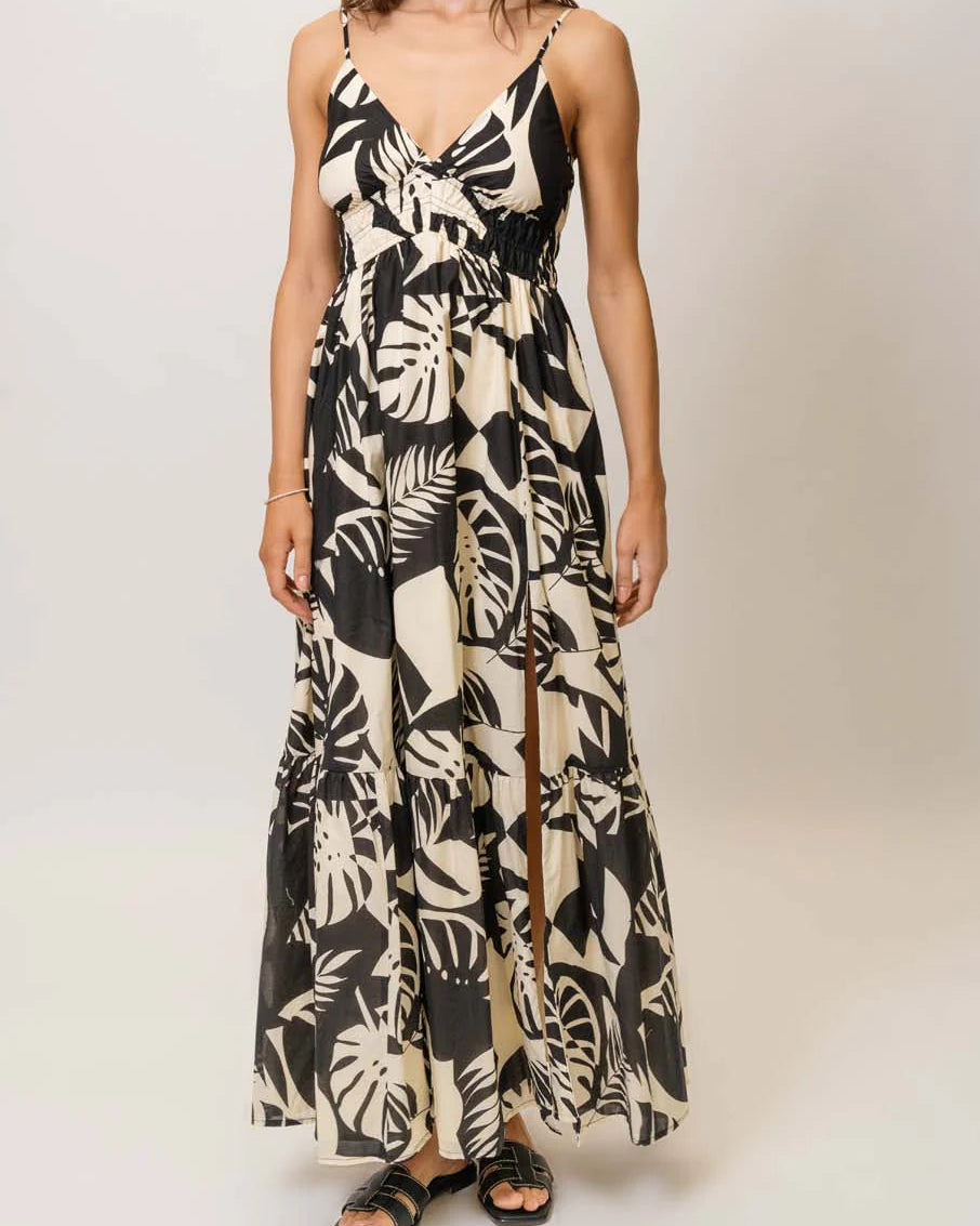 Hutch Flores Dress | Black/Ivory Abstract Tropical
