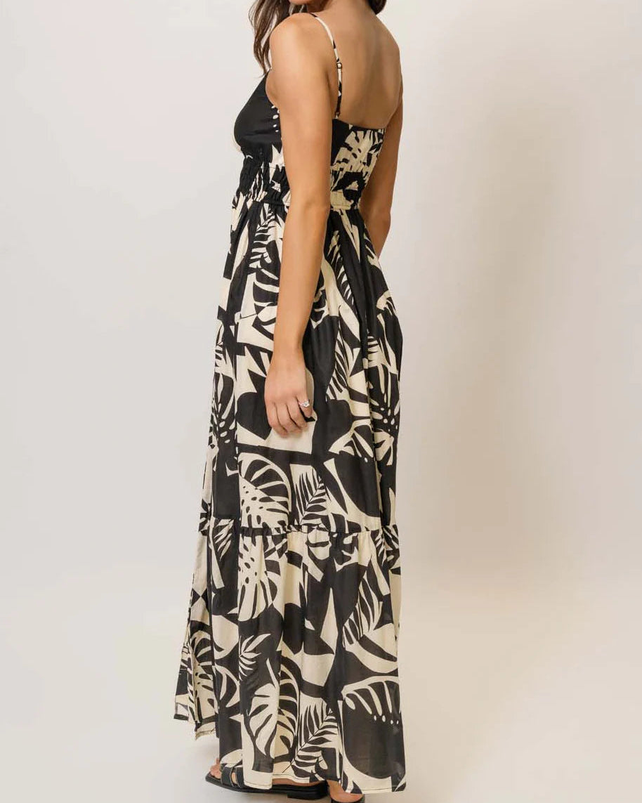 Hutch Flores Dress | Black/Ivory Abstract Tropical