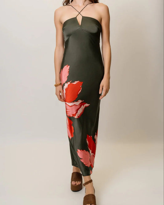 Hutch Zennia Dress | Olive Coral Sketched Iris