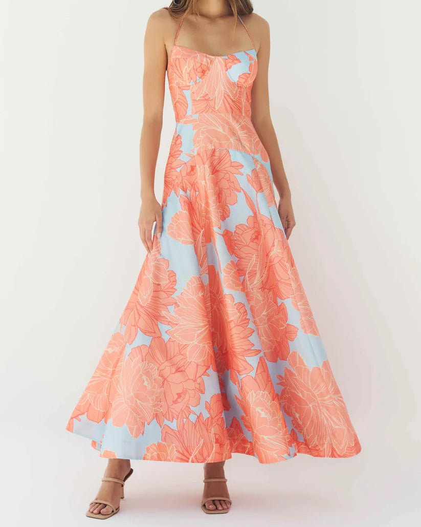 Hutch Saige Dress | Sky/Coral Layered Online Peonies
