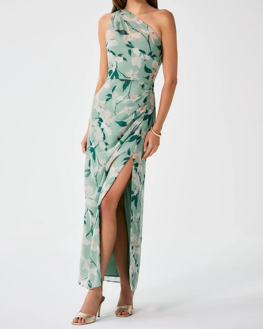 Hutch Siona Dress | Green/Ivory Watercolor Vining Daffodils