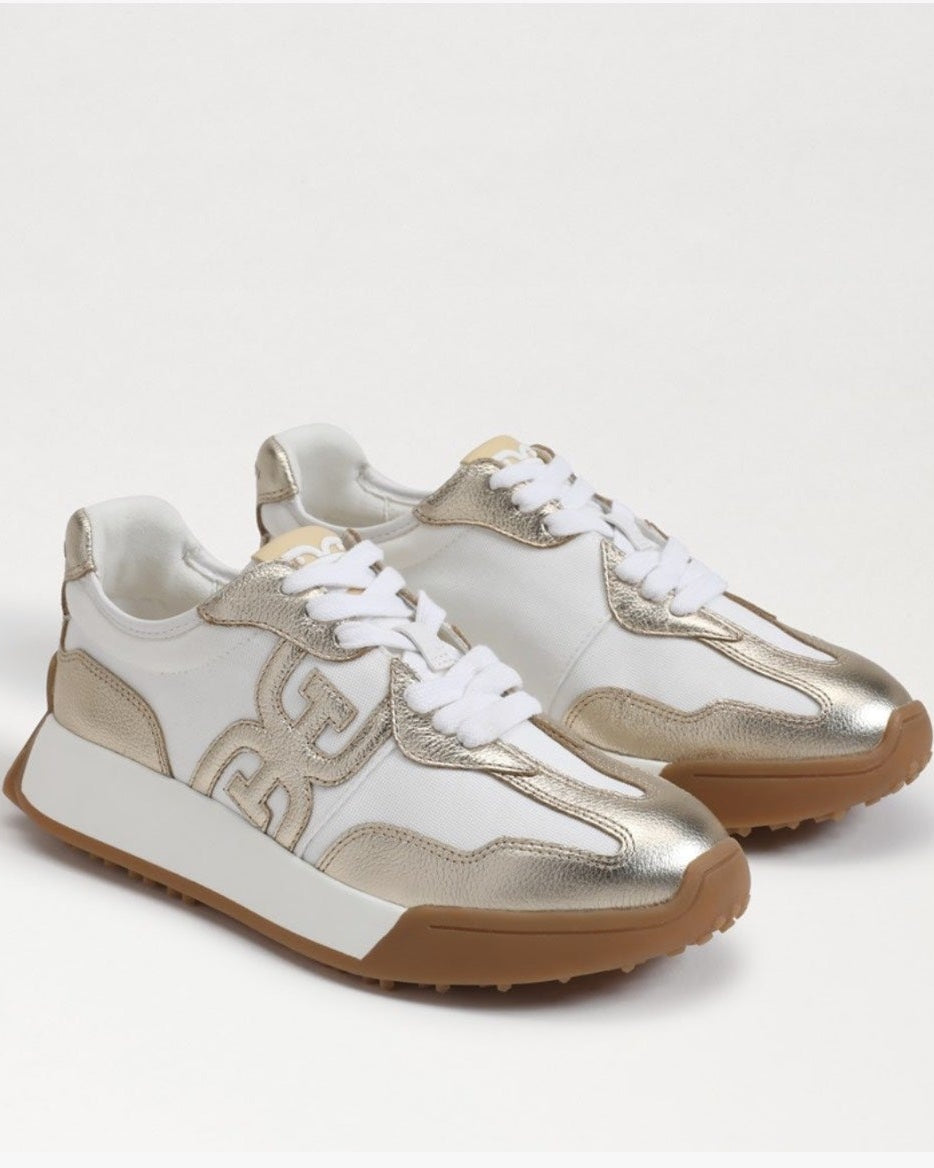 Sam Edelman Langley Lace Up Sneaker | White/Gold
