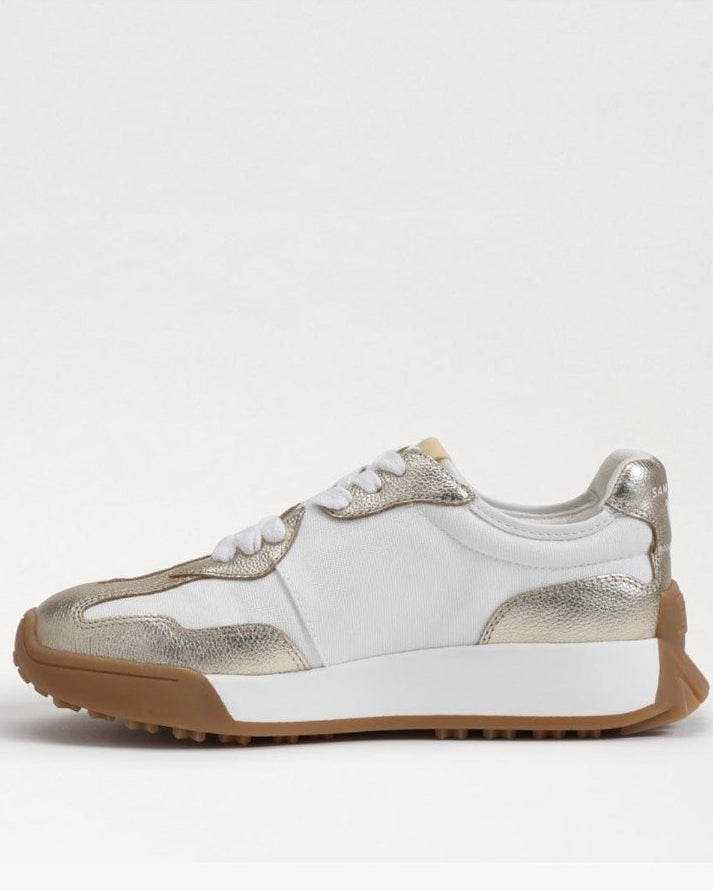 Sam Edelman Langley Lace Up Sneaker | White/Gold
