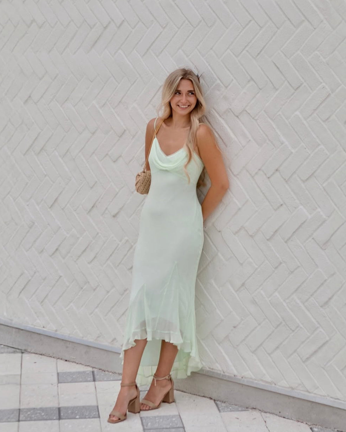Love Shack Fancy Chesley Chiffon Slip Dress | Washed Sage