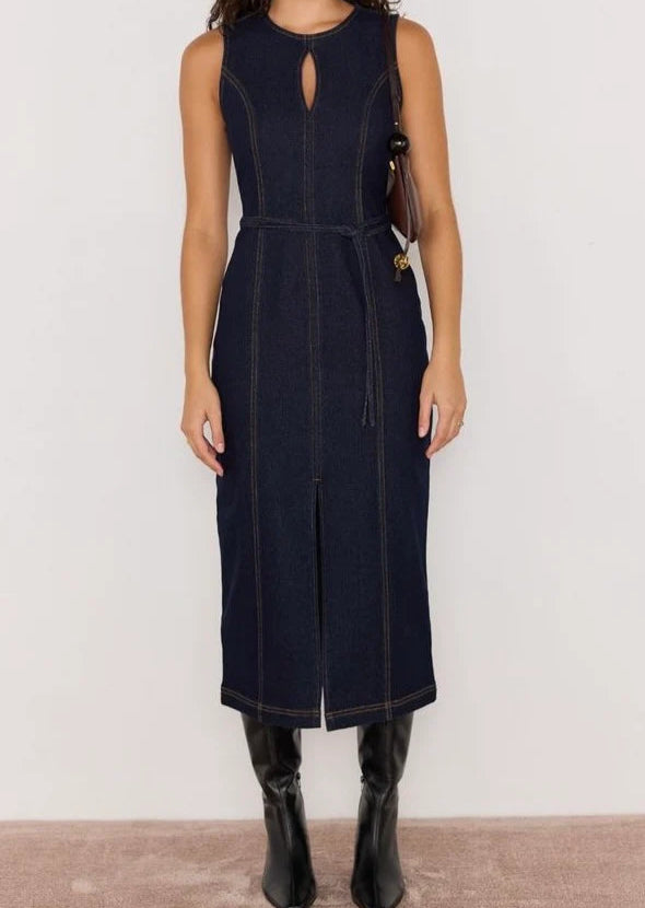 Mink Pink Raya Demin Midi Dress | Indigo