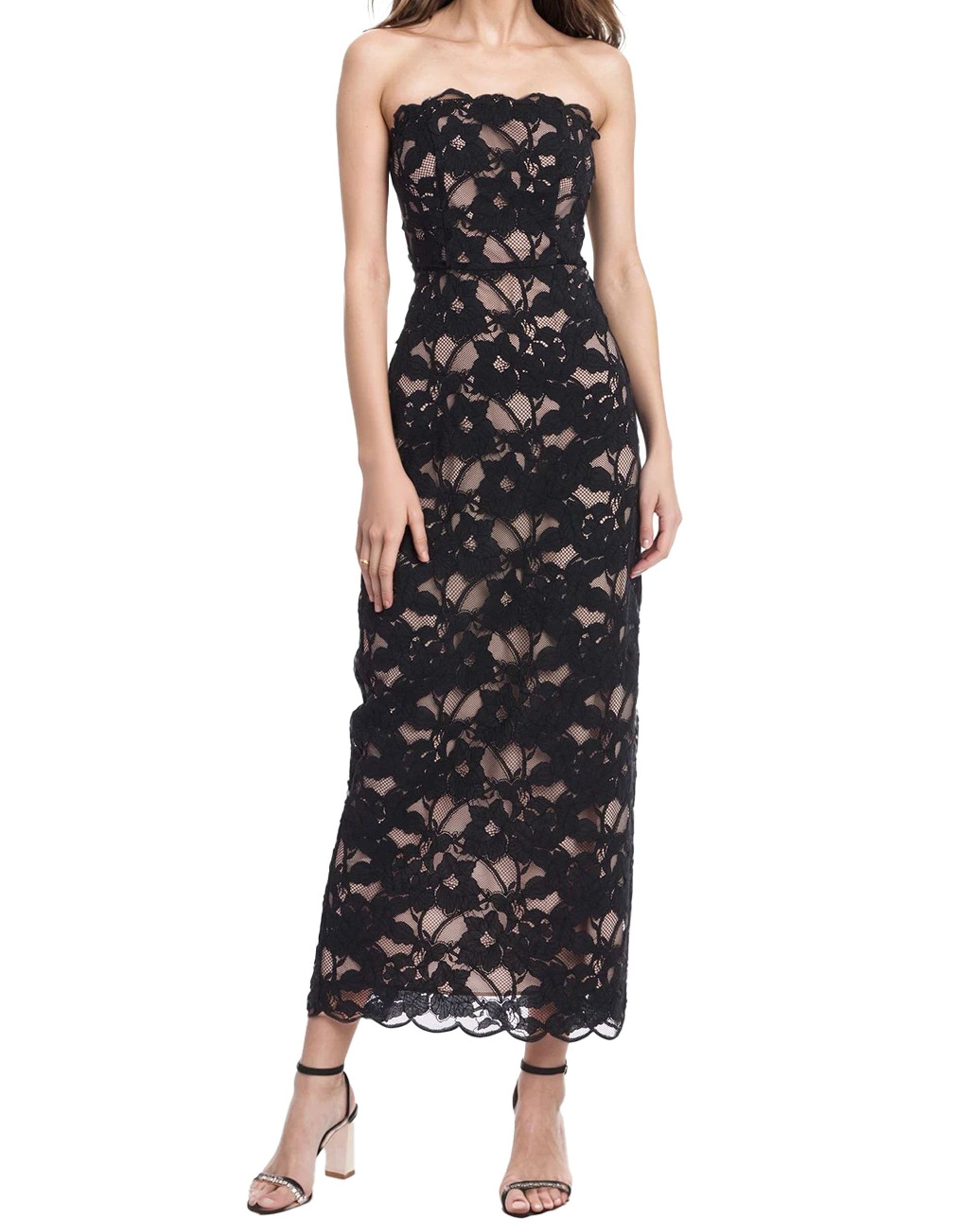 Badgley Mischka Maya Strapless Lace Mini Dress