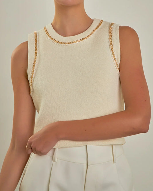 Endless Rose Trim Detail Knit Tank Top | Cream