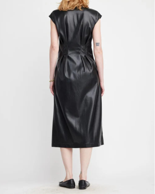 Self Contrast Jamila Vegan Leather Dress | Black