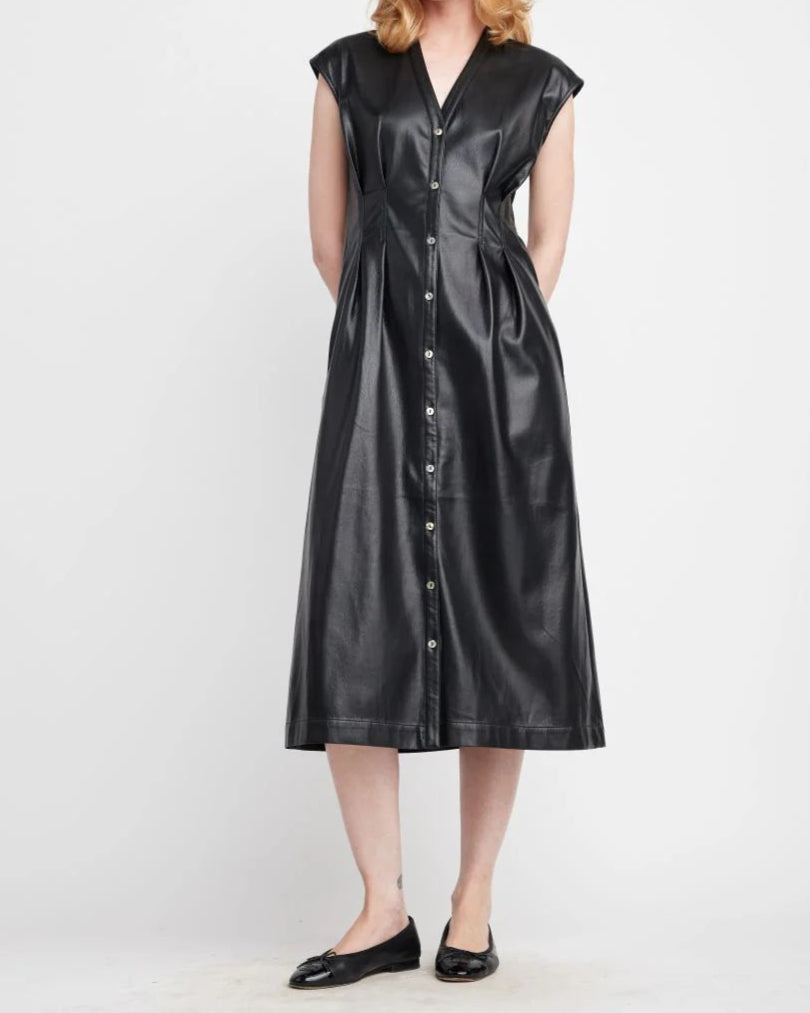 Self Contrast Jamila Vegan Leather Dress | Black
