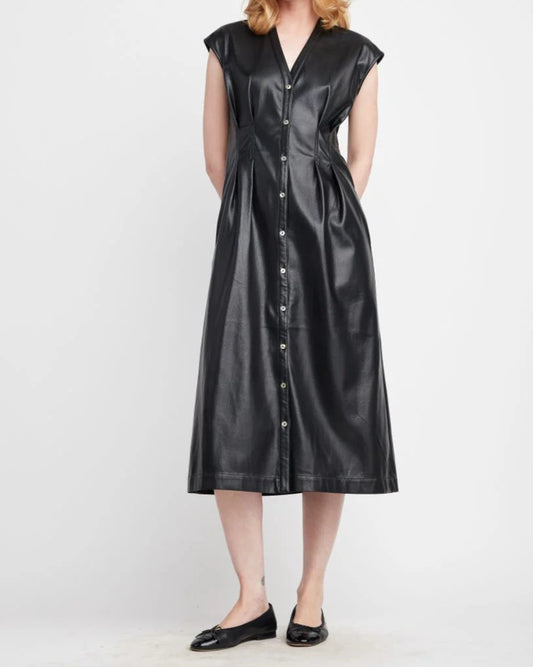 Self Contrast Jamila Vegan Leather Dress | Black