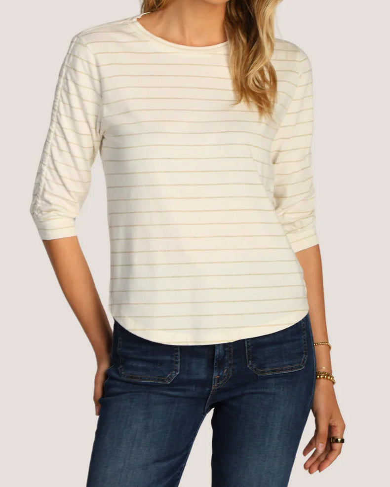Dylan Julia Stripe Knit Top | White/Gold