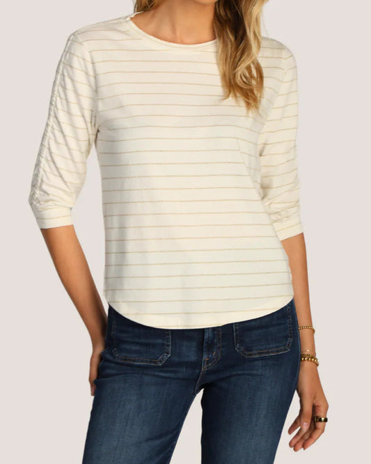 Dylan Julia Stripe Knit Top | White/Gold
