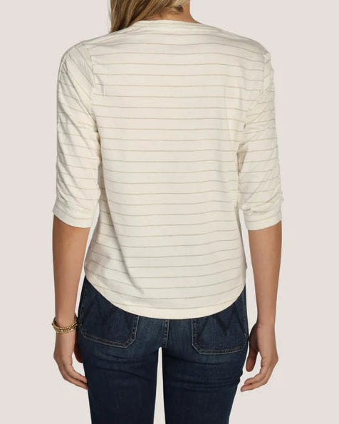 Dylan Julia Stripe Knit Top | White/Gold