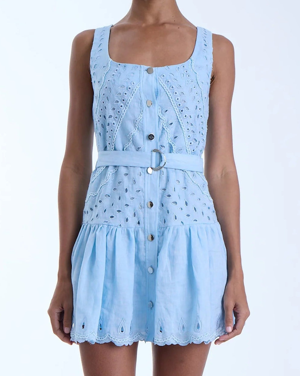 Karina Grimaldi Penelope Embroidered Mini Dress | Sky Blue