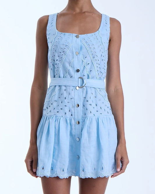 Karina Grimaldi Penelope Embroidered Mini Dress | Sky Blue
