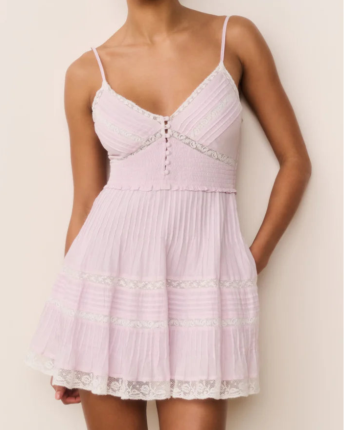 Love Shack Fancy Krista Lace-Trimmed Cotton Mini Dress | Orchid Ice