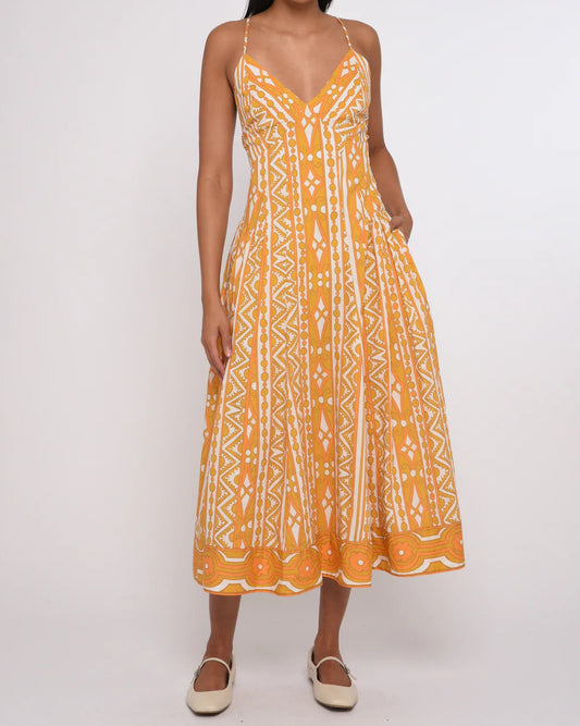 Love the Label Fiorella Maxi Dress | Brown Deco Print