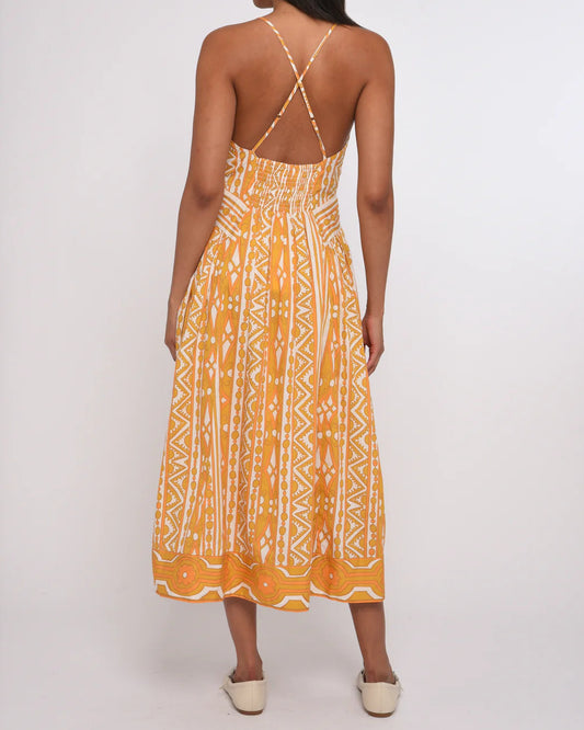 Love the Label Fiorella Maxi Dress | Brown Deco Print