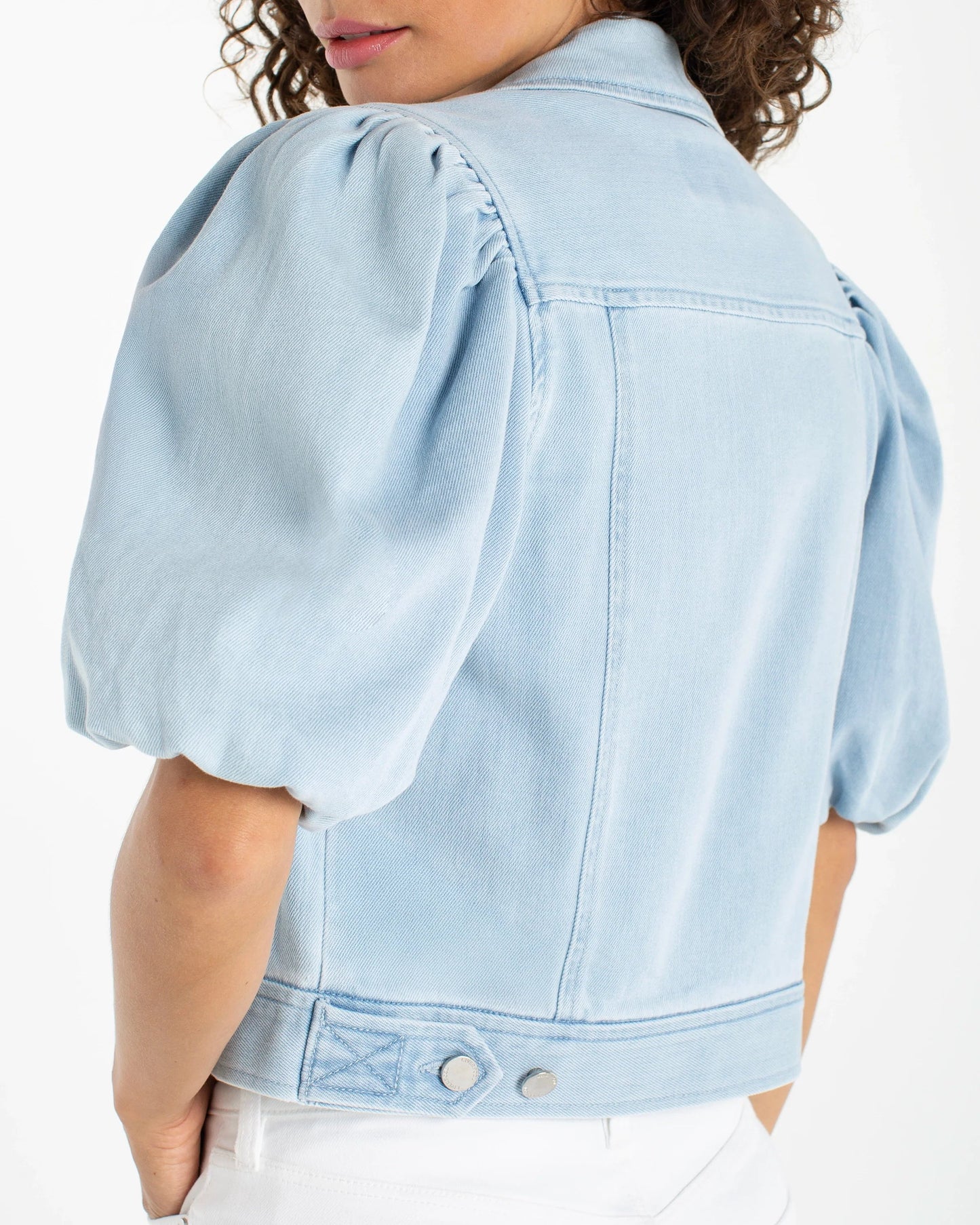 Liverpool Puff Sleeve Cropped Trucker Jacket | Marine Sea