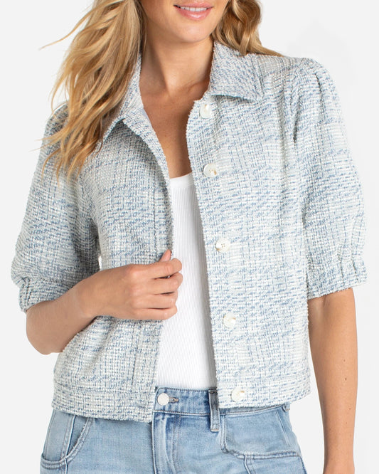 Liverpool Puff Sleeve Jacket | Cream Blue Plaid
