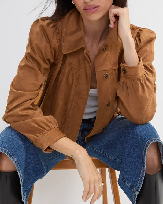 Liverpool Puff Sleeve Jacket W/ Laser Cut Hem