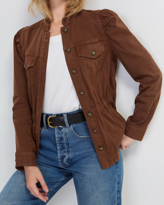 Liverpool Puff Sleeve Trucker Jacket | Carob Brown