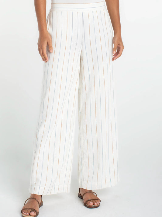 Liverpool Pull-on Wide Leg Pant | Cream Blue Multi Stripe