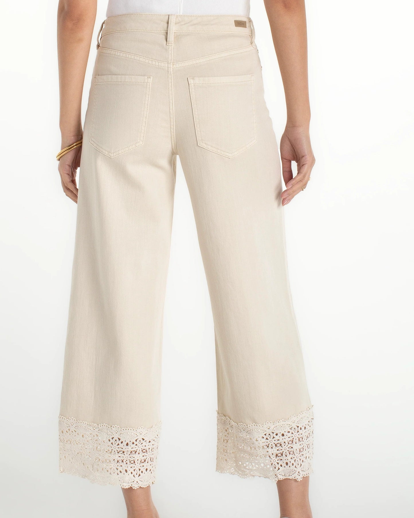 Liverpool Stripe Wide Leg Lace Trim | Ecru