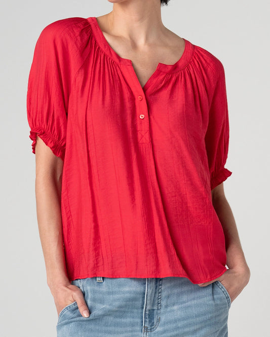 Liverpool Short Sleeve Half Placket Blouse | Cherry Rose