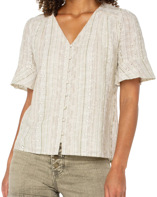 Liverpool Short Sleeve Button Front Blouse