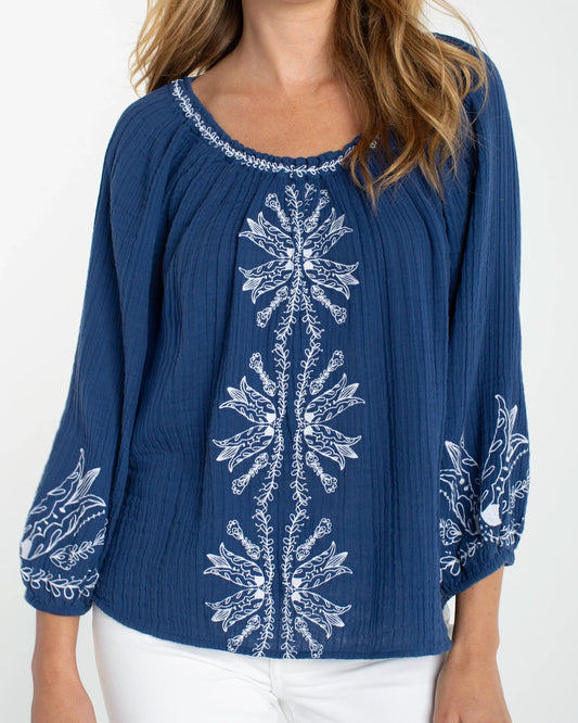 Liverpool 3/4 Sleeve Woven Top | Liberty Blue