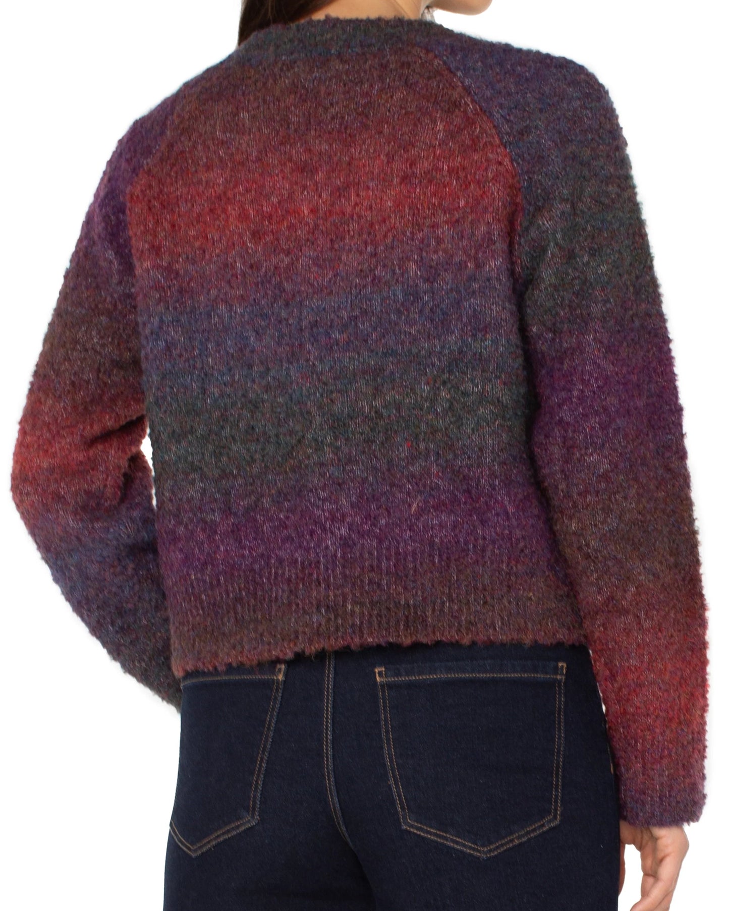 Liverpool Long Sleeve Cardigan Sweater | Berry Burgundy Ombre