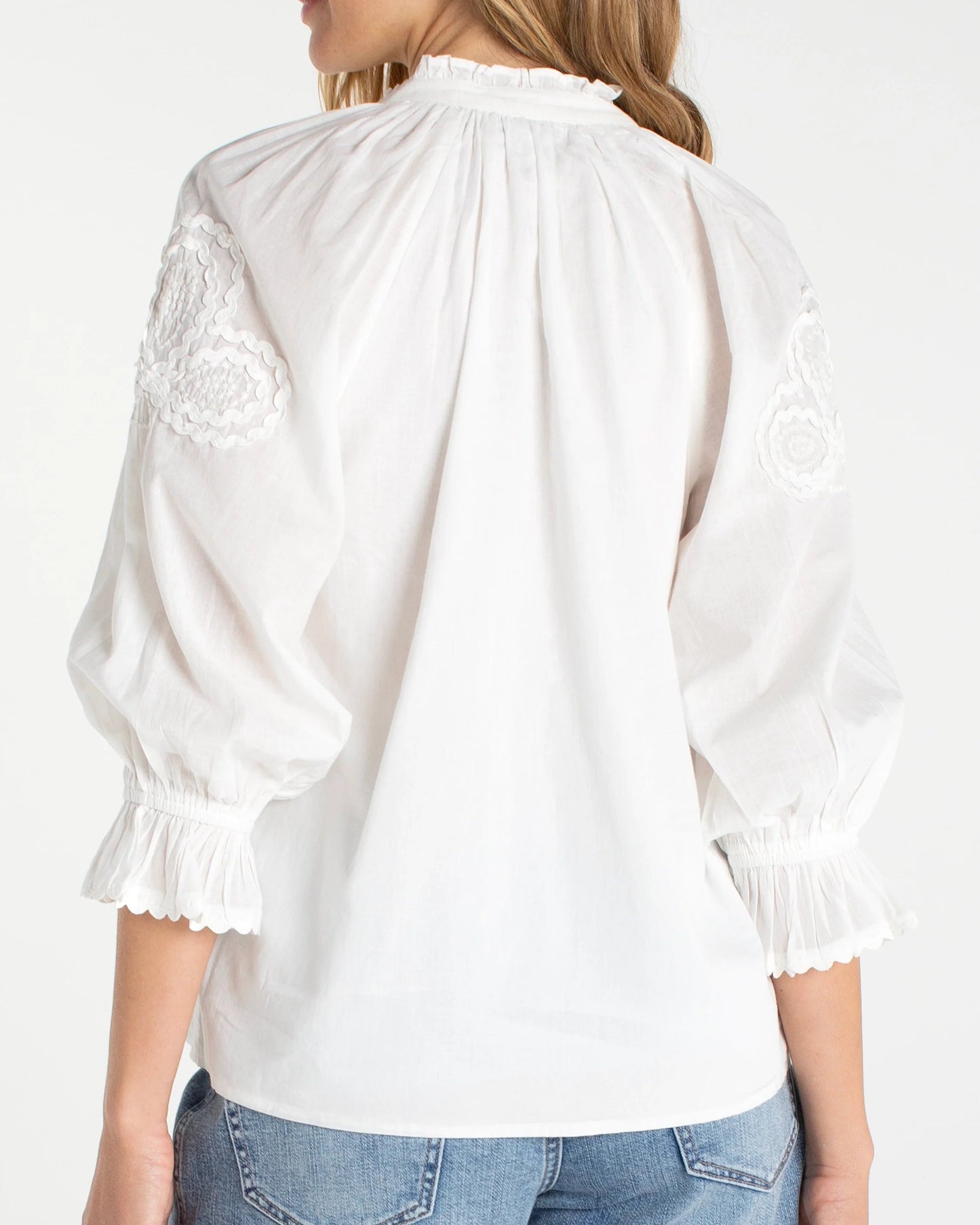 Liverpool 3/4 Sleeve Button Front Woven Top | Bone