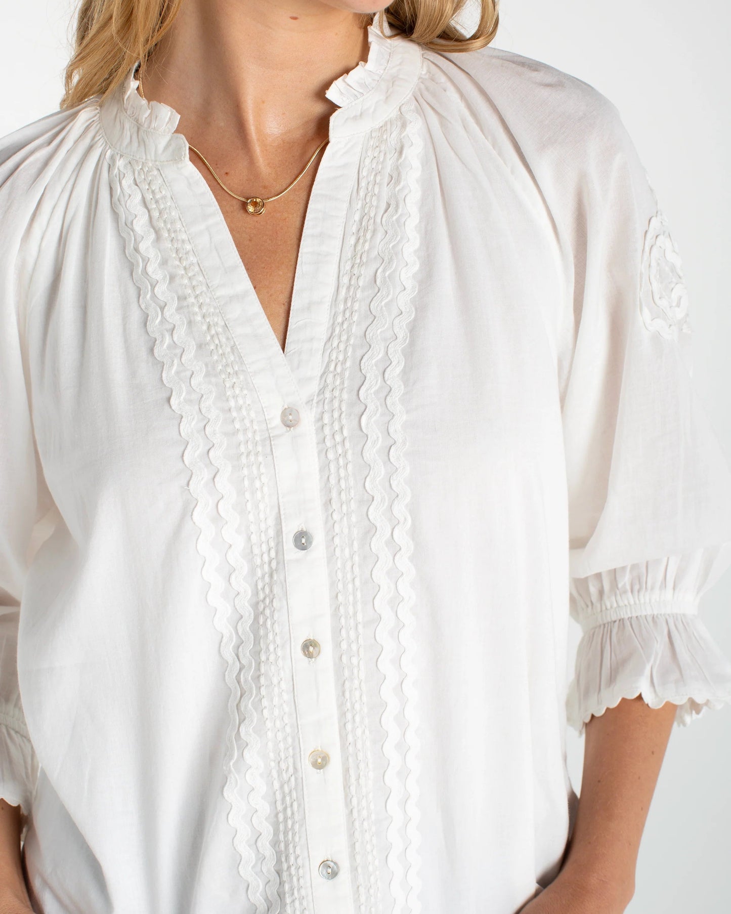 Liverpool 3/4 Sleeve Button Front Woven Top | Bone