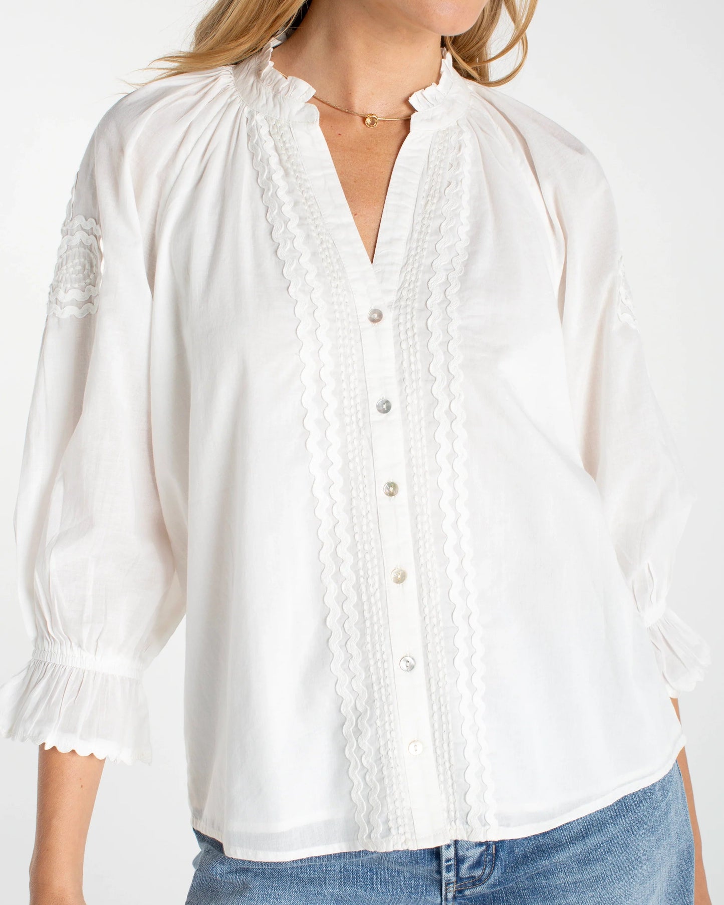 Liverpool 3/4 Sleeve Button Front Woven Top | Bone