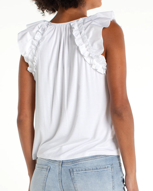 Liverpool Flutter Sleeve Tie Top | White