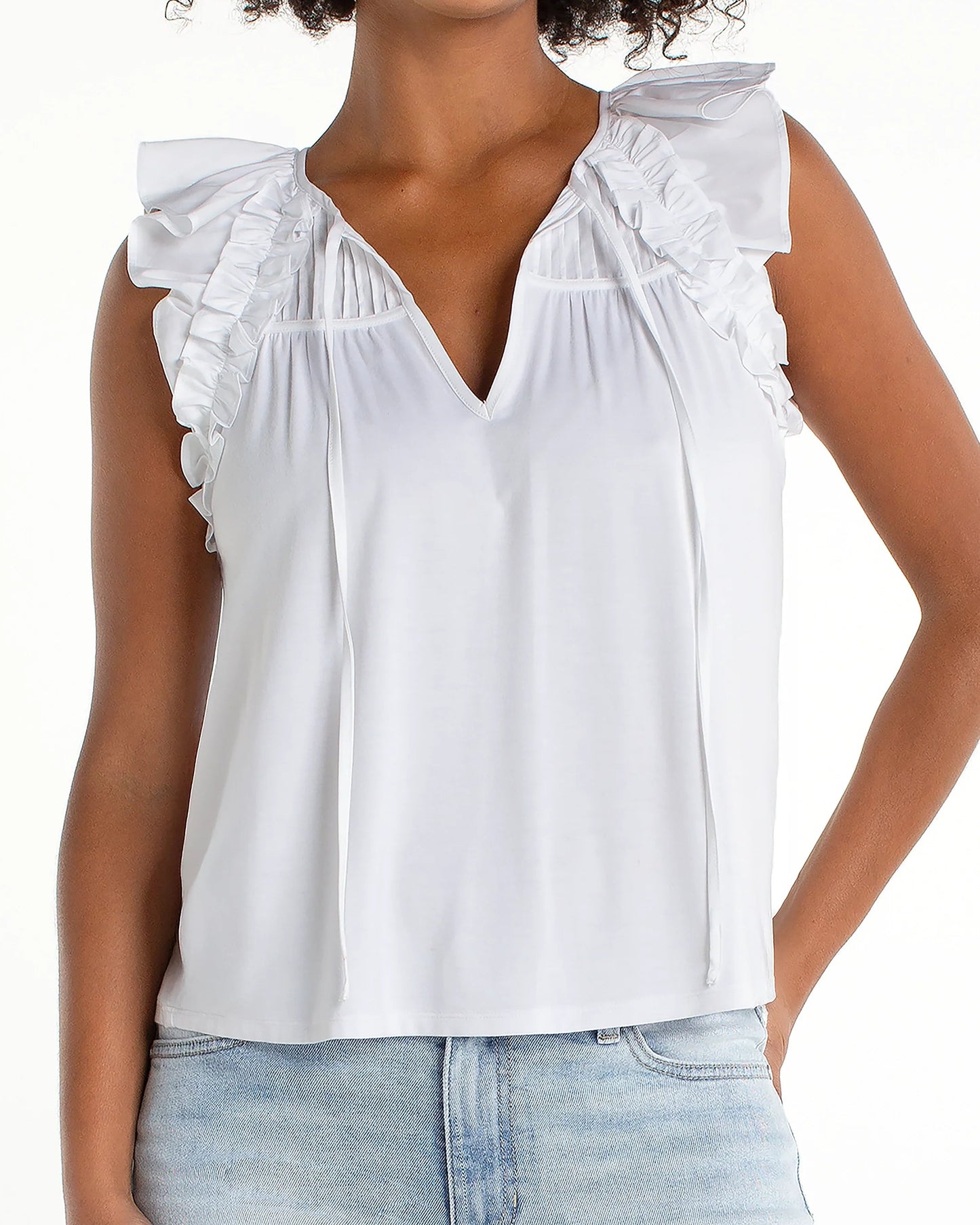 Liverpool Flutter Sleeve Tie Top | White