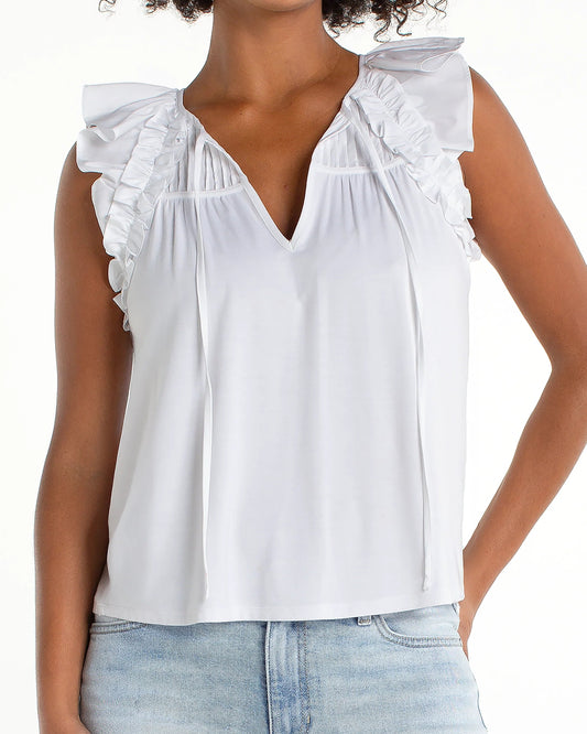 Liverpool Flutter Sleeve Tie Top | White