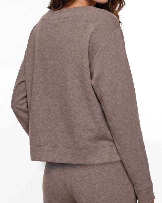 Liverpool Long Sleeve Boat Neck Top | Heathered Taupe