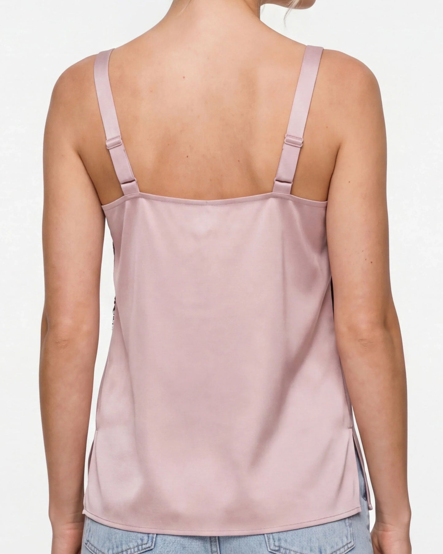 Liverpool Sleeveless Woven Top W/ Lace | Pink Chantilly